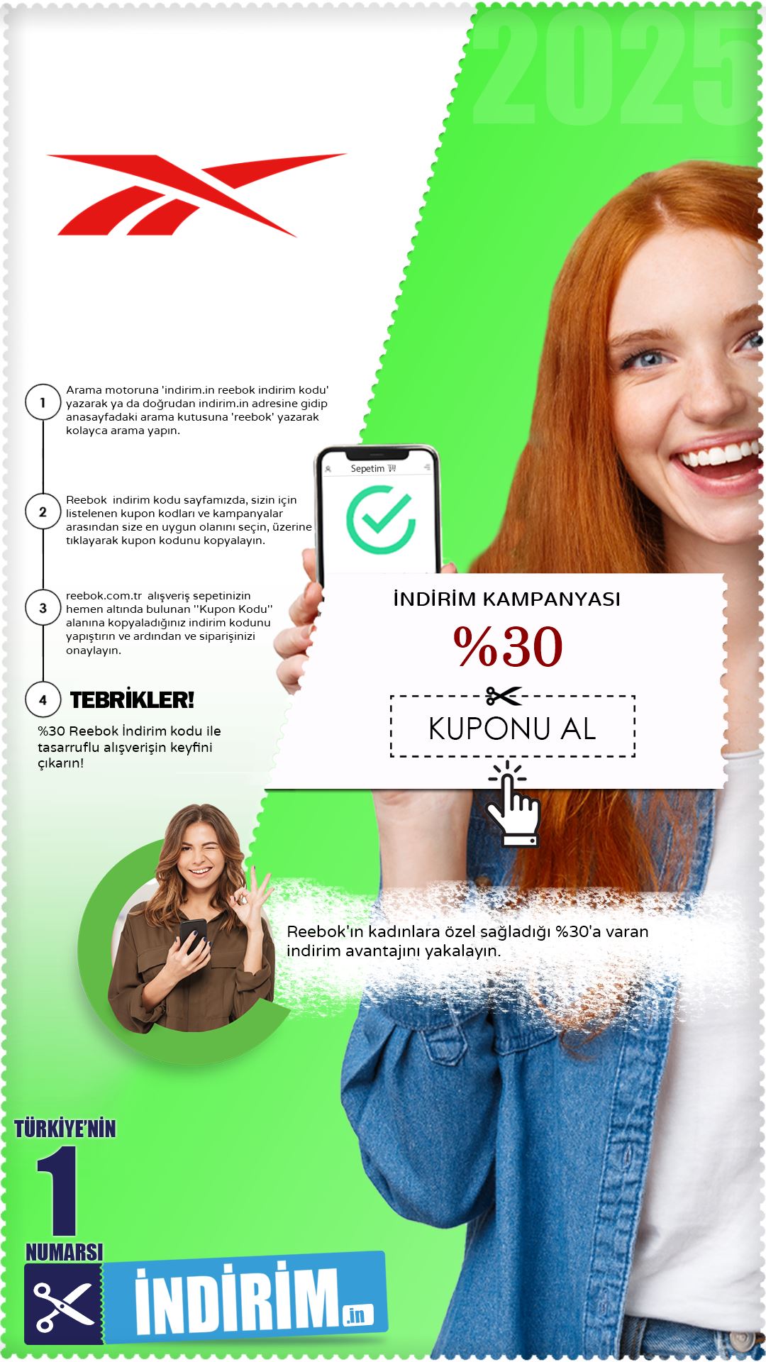 %30 Reebok Kadın Ürünleri İndirimi